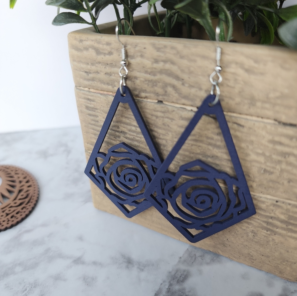 Geometric Blue Rose Earrings
